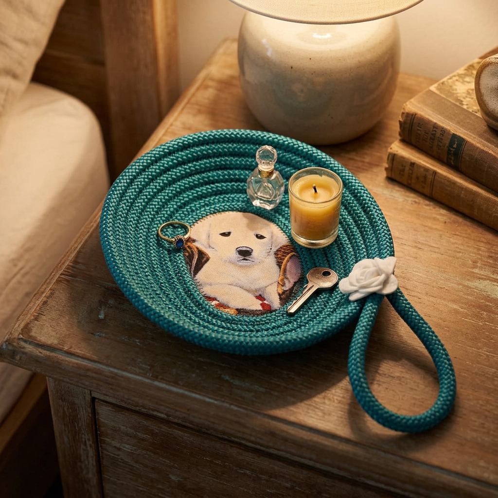 White Puppy Teal Bowl Lifestyle